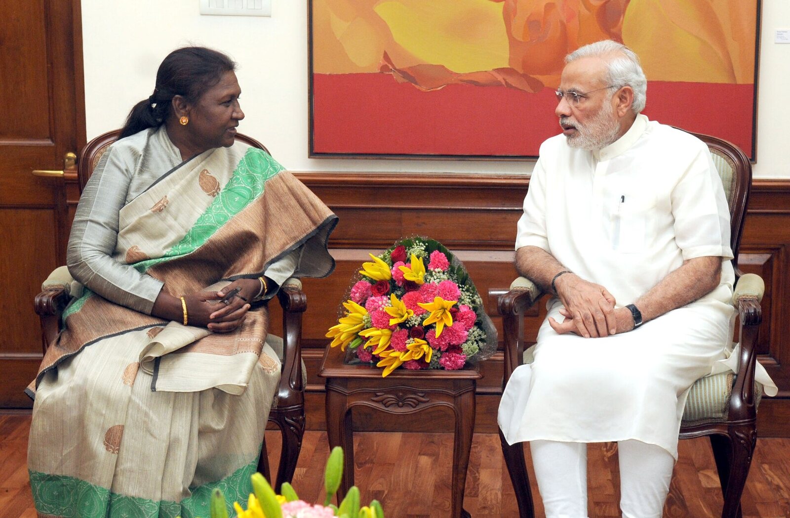 Droupadi Murmu, Governor of Jharkhand, in discussion with the Prime Minister of India